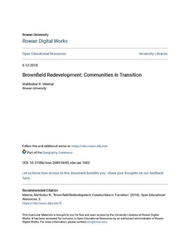 Brownfield Redevelopment: Communities in Transition - Title Page 1